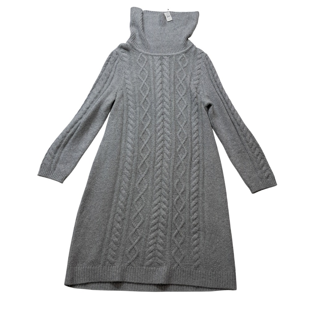 NWT Talbots Cableknit Sweater Dress Womens XL Gray Metallic Cowlneck Knee Length
